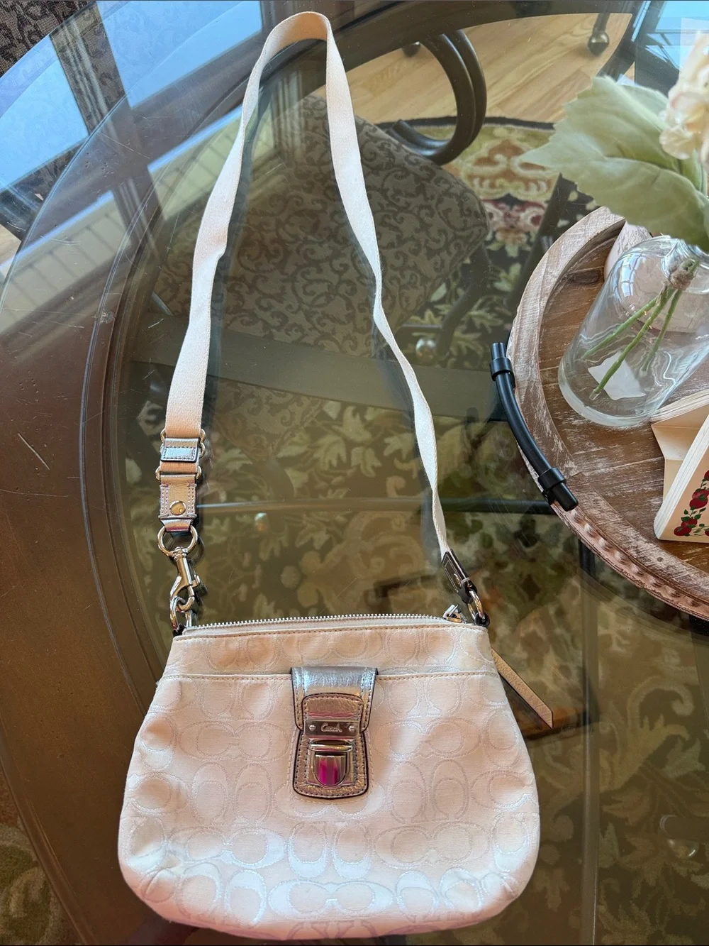 Coach white Signature Crossbody with Silver-Tone Hardware